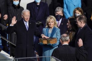 Joe Biden being sworn in as President of the United States. Photo by Ken Nishimura/Los Angeles Times.