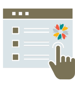 Graphic showing a finger clicking on a poll in a computer screen