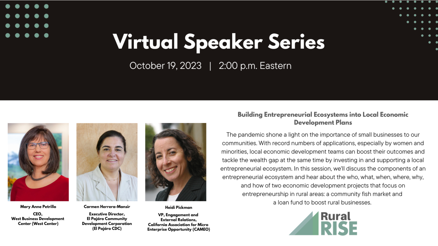 RuralRISE Virtual Speaker Series | CAMEO Events