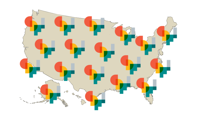 map of the US with CDFIs all over it