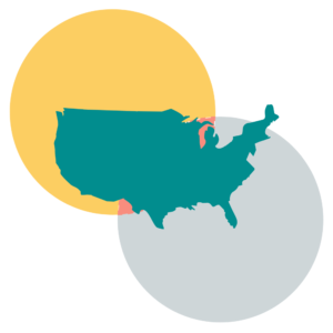 Graphic of the U.S. map overlayed over two intersecting circles